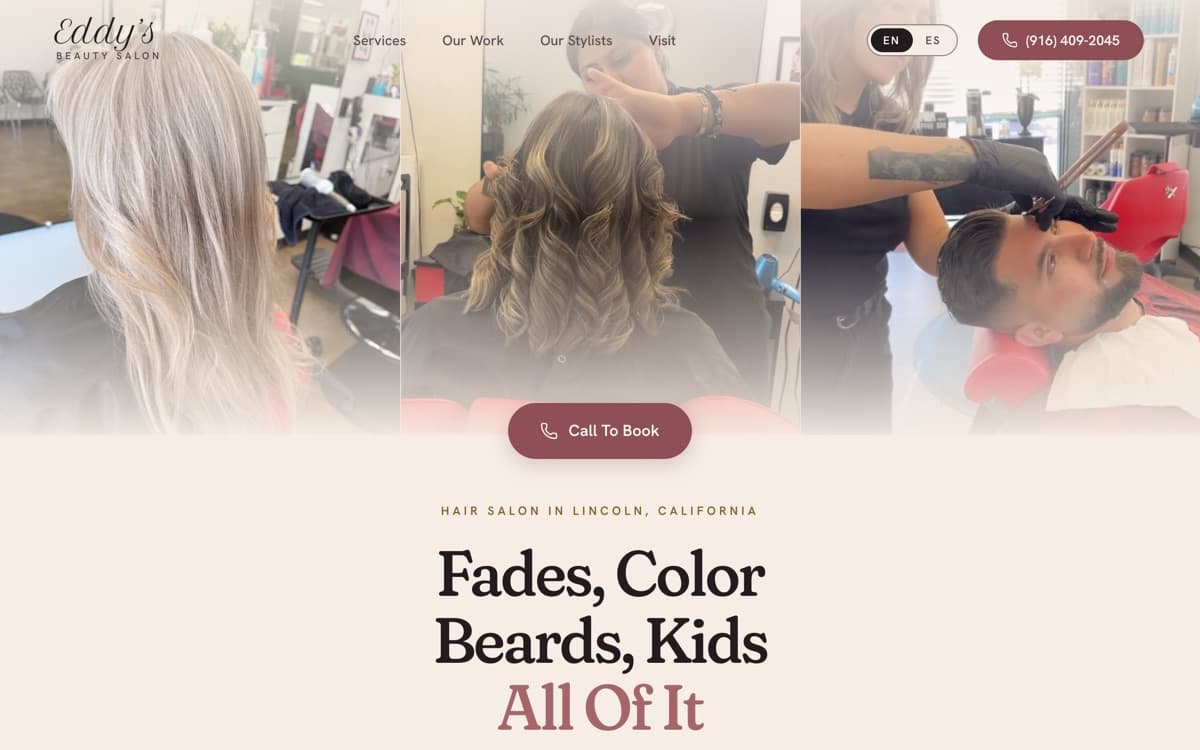 Eddy's Beauty Salon website homepage built by Johnson Digital Solutions