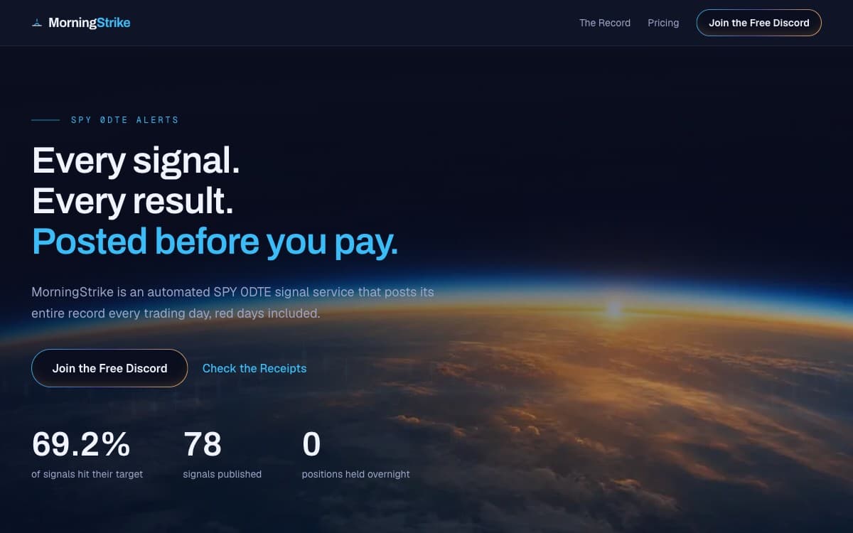 MorningStrike website hero with an orbital sunrise over Earth, built by Johnson Digital Solutions